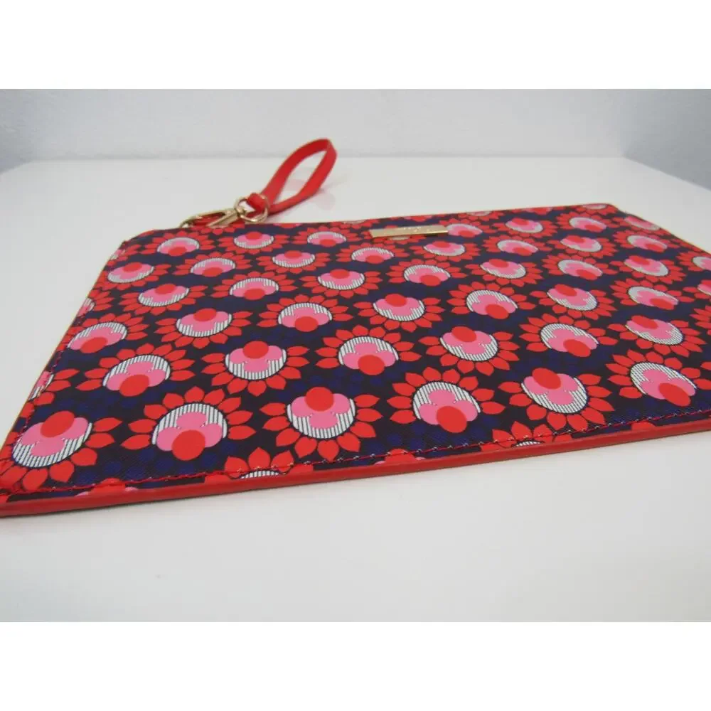 Trina Turk Red Pink Floral Pattern Medium Sized Zipper Cosmetics Pouch Wristlet